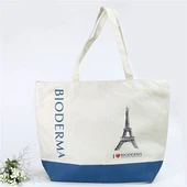 กระเป๋าช้อปปิ้งผ้าฝ้ายซิปสีขาวแฟชั่นขนาดใหญ่และกระเป๋าผ้าใบซิป